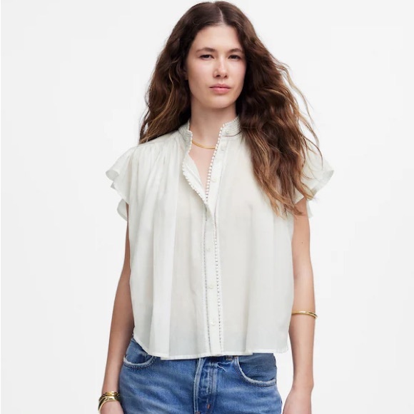 Madewell NWT Shirred Lace-Trim Top Size Large in White - Picture 1 of 16